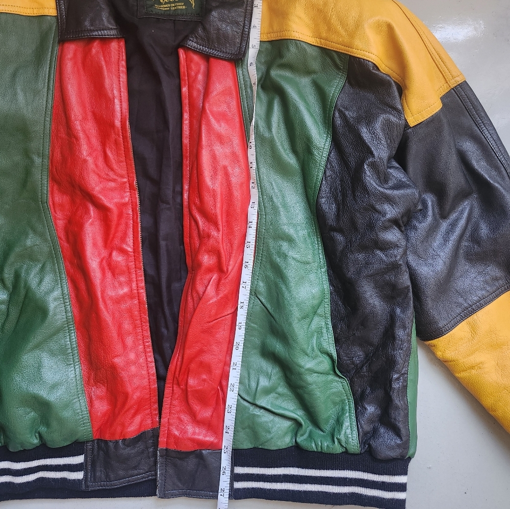 Multicolor Leather Bomber Jacket - Picture 4 of 9